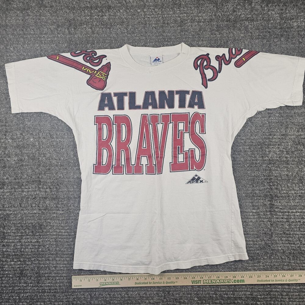 Vintage Atlanta Braves Shirt Mens Large L Apex 1 One 90s USA Baseball MLB AOP